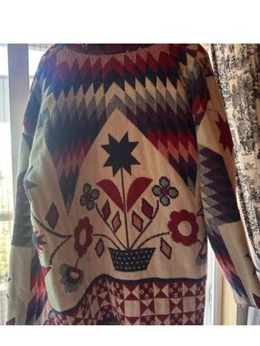 Vintage Cotton Fringe Blanket Coat Xl